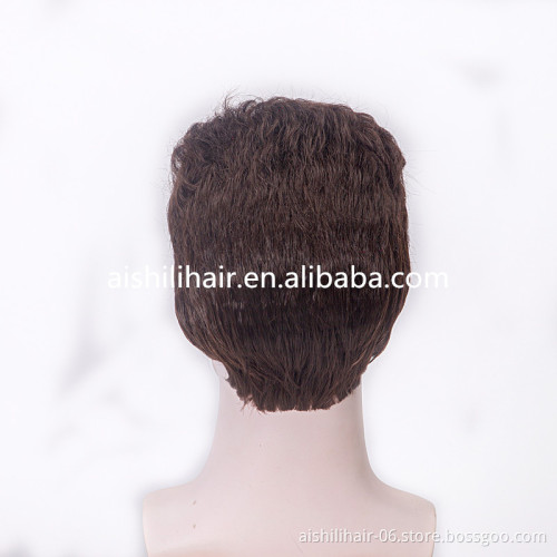 Aishili wholesale nature straight short brown toupee heat resistant synthetic wigs for man hair